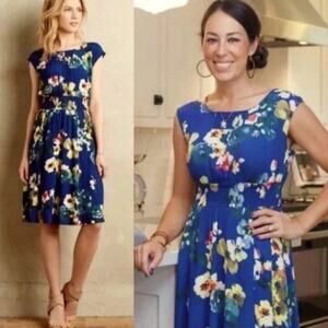 Maeve Evaline Dress Womens Large Blue Floral Smocked Joanna Gaines Anthropologie